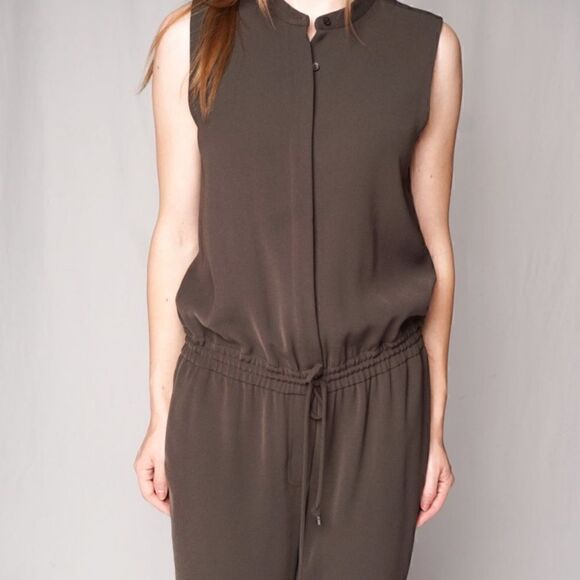 Vince Grey Jumpsuit Sleeveless Button Front Slim Leg Size 8 - Picture 7 of 15